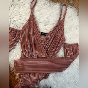 NWT PLT velvet cold shoulder thing bodysuit